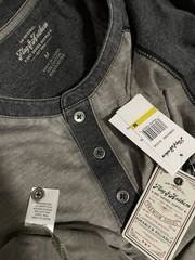 Flag & Anthem Men’s Two-Tone Henley Neck Shirt Long Sleeve Olive Charcoal Medium