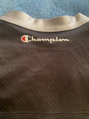 Champion #19 Champion Logo Hockey Jersey Sz L (44) (25in W X 30in L) Black