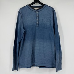 Carbon2Cobalt Mens Blue Ombre Textured Long Sleeve Henley Shirt Large Cotton