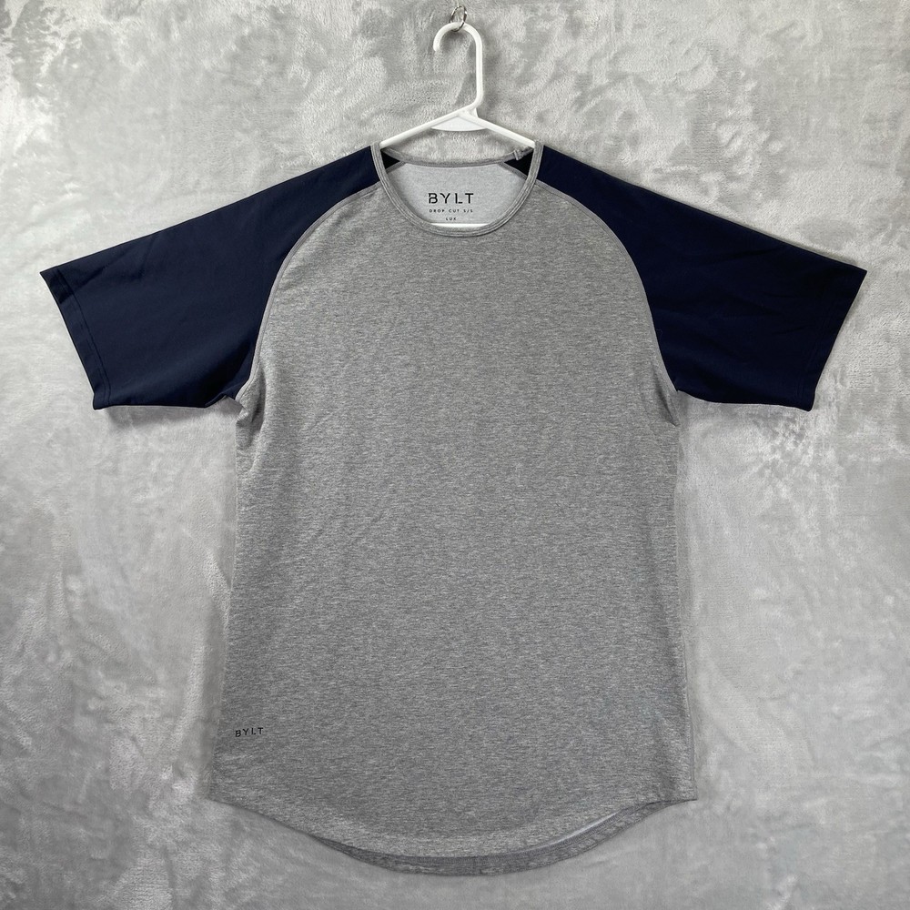 BYLT Basics T-Shirt men’s Medium Drop Cut Lux Short Sleeve Blue Gray Colorblock
