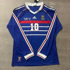 France Zidane #10 World Cup 1998 Blue Soccer Home Jersey Long Sleeve