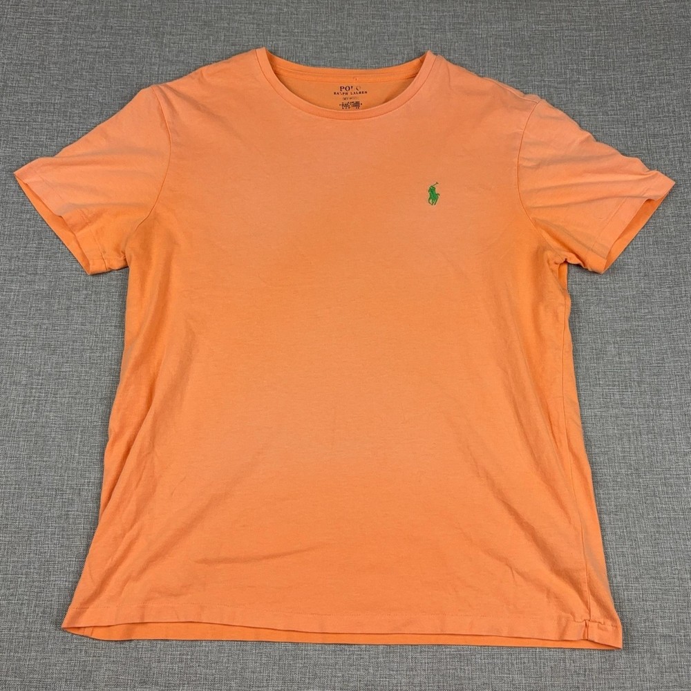Polo Ralph Lauren Shirt Mens L Orange Crewneck Tagless Logo Tee Cotton Jersey