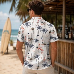 Flamingo Hawaiian Shirt, Beach Vacation Tee, Tropical Summer Style, Gift For Him