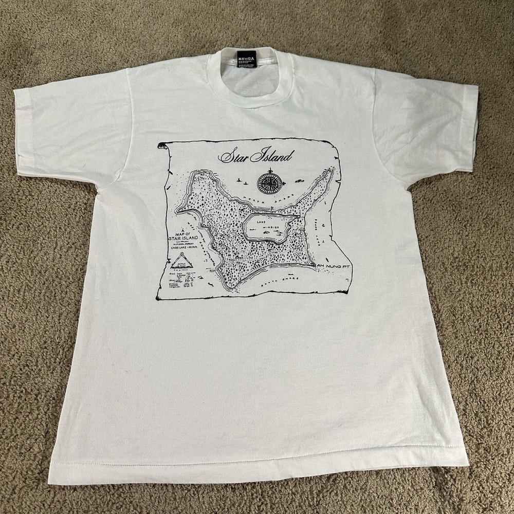 Vtg Star Island Cass Lake Shirt Men L White Graphic 90s Screen Stars Best Stitch
