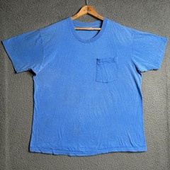 VTG 80s Faded Selvedge Front Pocket Worn Cotton Blank Single Stitch T-Shirt 2XL