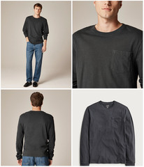 NEW J. CREW Men’s Black Slim Long-Sleeve Vintage-Wash Cotton Pocket T-Shirt Sz M