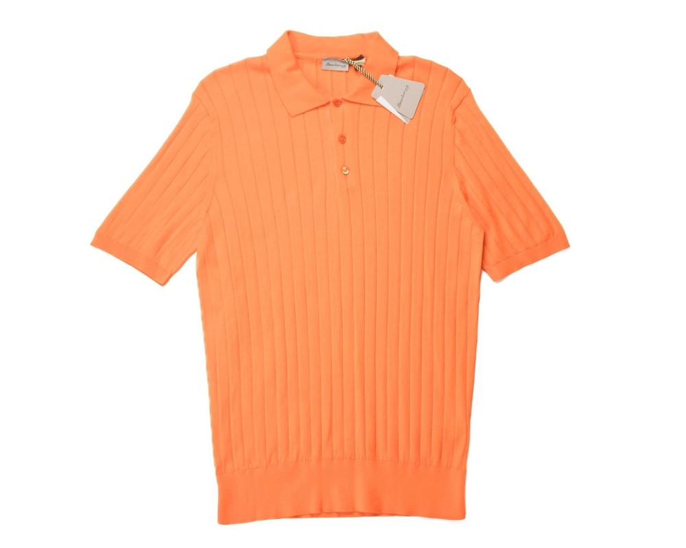 Sartorio Napoli $875 Orange Ribbed Extra Slim Polo Shirt Knit Cotton Jersey L