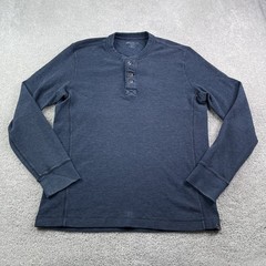 Eddie Bauer Shirt Mens Large Tall Blue Henley Waffle Knit Long Sleeve Thermal