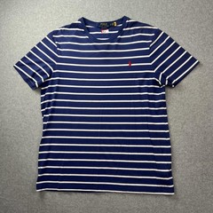 Polo Ralph Lauren Shirt Mens Large Blue White Stripe Custom Slim Fit Crewneck