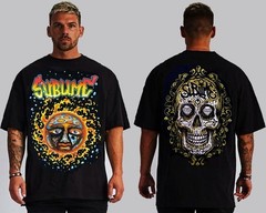 SUBLIME 40oz LONG BEACH CA SPLASHED FRONT AND BACK PRINT BLACK T SHIRTS MEN’S