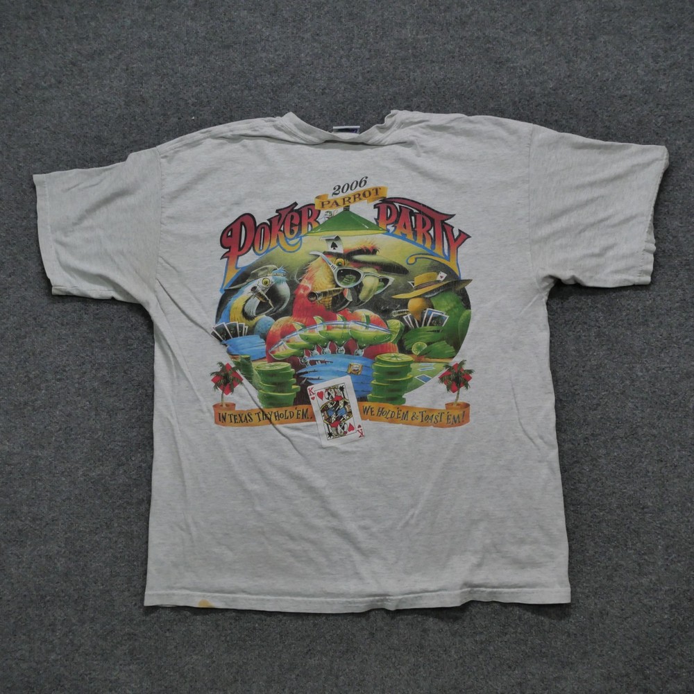 Vintage Caribbean Soul T Shirt Mens XL Grey Parrot Poker Party 2006 Y2K