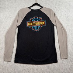 Harley-Davidson Long Sleeve Henley Shirt Black Gray Raglan Graphic Women’s Sz L