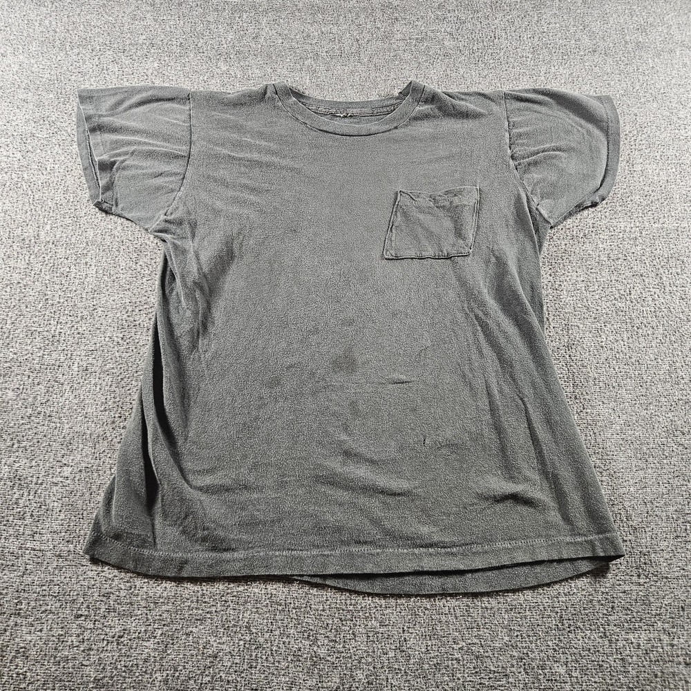 Men’s Gray Pocket T-Shirt Soft Cotton Basic Solid Tee Size Small Selvedge 70s