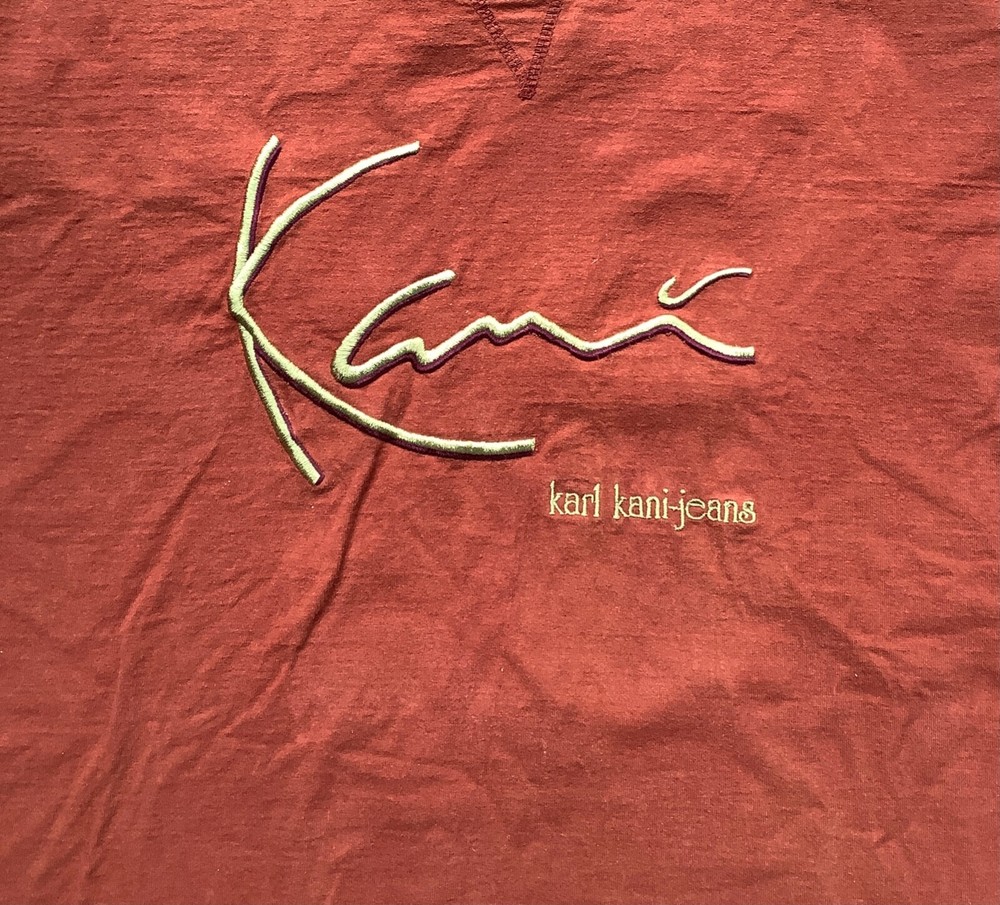 Vtg 90s Karl Kani Jeans T Shirt Metal Plate Gold Embroidered Logo Hip Hop Large