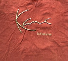 Vtg 90s Karl Kani Jeans T Shirt Metal Plate Gold Embroidered Logo Hip Hop Large