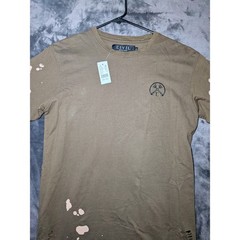 Civil Regime Distressed Scallop Tee Cotton Men Sz S Olive Bleach Paint Splatter