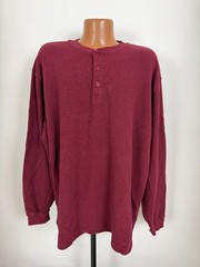LL Bean Waffle Knit Henley Shirt Men XXL Thermal Stretchy Outdoors Heavy Cotton