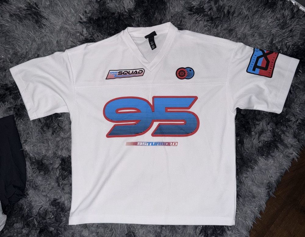 H&M Divided 95 Turbo Racing Jersey Shirt Mens Medium White Mesh Y2K Moto TXRT