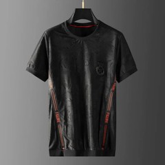 Fashion Camouflage Trend Embroidery Summer Short Sleeve Luxury Men Black T-Shirt