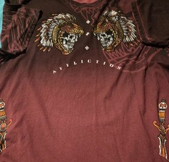 Affliction Black Label Men’s 2XL Burgundy Skull Rhinestone T-Shirt