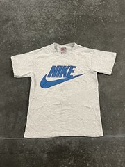 Vintage 90s Nike Big Blue Swoosh T Shirt Gray Made in USA