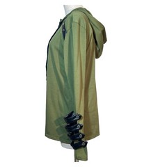 Mens Lace Up Hooded Shirt Green Faux Black Leather Size L Cosplay Medieval