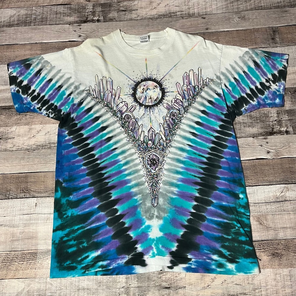 Crystal Shirt XL Tie Dye Vintage AOP Liquid Blue Gemstone Rainbow Test Print