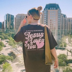Jesus Loves You Pink Hearts Beach Shirt, Oversized Christian T-Shirt
