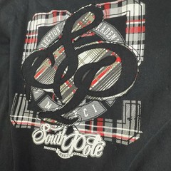 Southpole T-Shirt Men 3XL Black Plaid SP Logo Graphic Tee Red Stitching Hip Hop