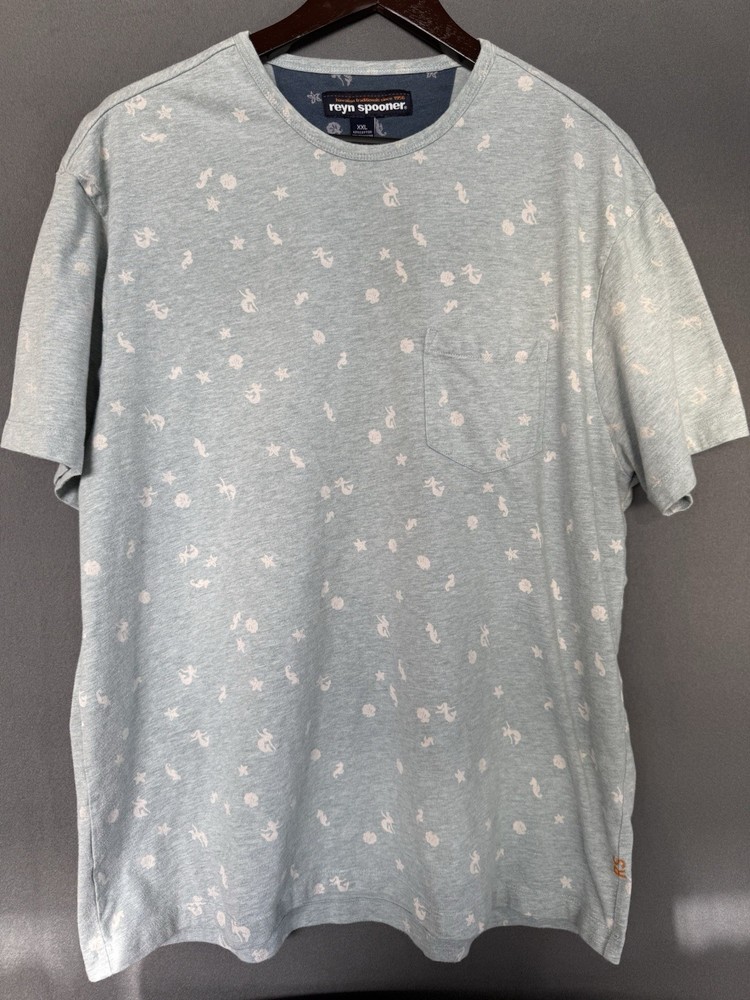 Reyn Spooner T-Shirt Men’s 2XL Pocket Cotton Poly Blend Ocean Theme Seahorse XXL