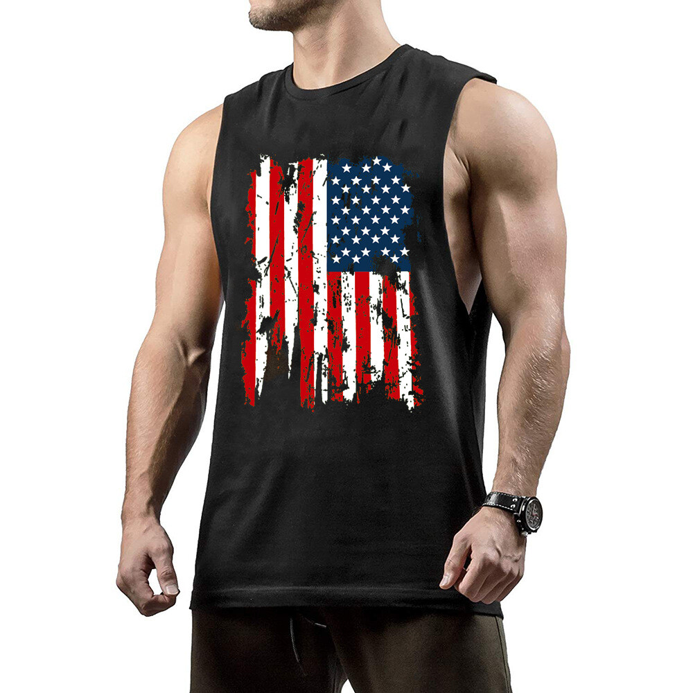Men’s Bodybuilding American Flag Tank Top Sleeveless Shirt sport fitness New