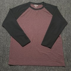 Orvis Mens Large L Raglan Baseball Shirt Long Sleeve Crew Neck Burgundy Black