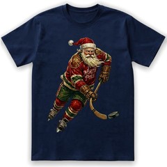 Vintage Santa Hockey T-Shirt North Pole Jersey Christmas Holiday Sports Sweater