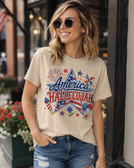 America Hallelujah Shirt 4th July Christian Faith Patriotic Cream Tee