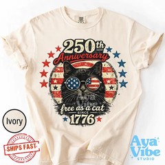 250th Anniversary Cat Shirt | Patriotic Cat Tee | Flag Sunglasses shirt