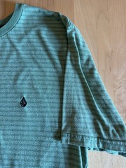 Volcom T Shirt Mens Medium Green White Striped Short Sleeve Tee Stretch