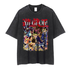 Anime Y-Yu Gi Oh T Shirts Men Retro Vintage Washed Yugi Muto Printed T-Shirt Ove