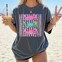 Cute Crab T-Shirt Coastal Beach Style Summer Graphic Tee Preppy Sea Life Gift