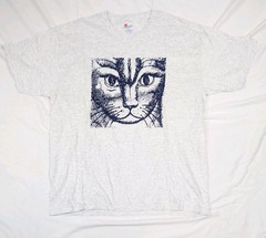 Unisex Vintage Hanes Heathered Gray Face Of A Cat Illustrated T-shirt Sz L