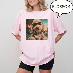 Cute Goldendoodle Drinking Iced Coffee T-Shirt, Dog Lover Gift, Coffee Dog Shirt