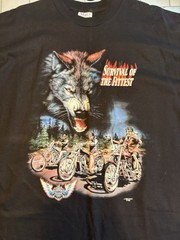 Vtg Black – Wolf – Survival Of The Fittest Biker Motorcycle T-Shirt – XXLarge