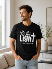 Be the Light Matthew 5 14 Shirt Christian Scripture Bible Verse Cross Tee