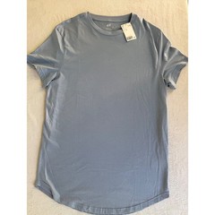 H&M T-Shirt Mens Medium Blue Cotton Blend Long Fit Curved Hem Short Sleeve Tee