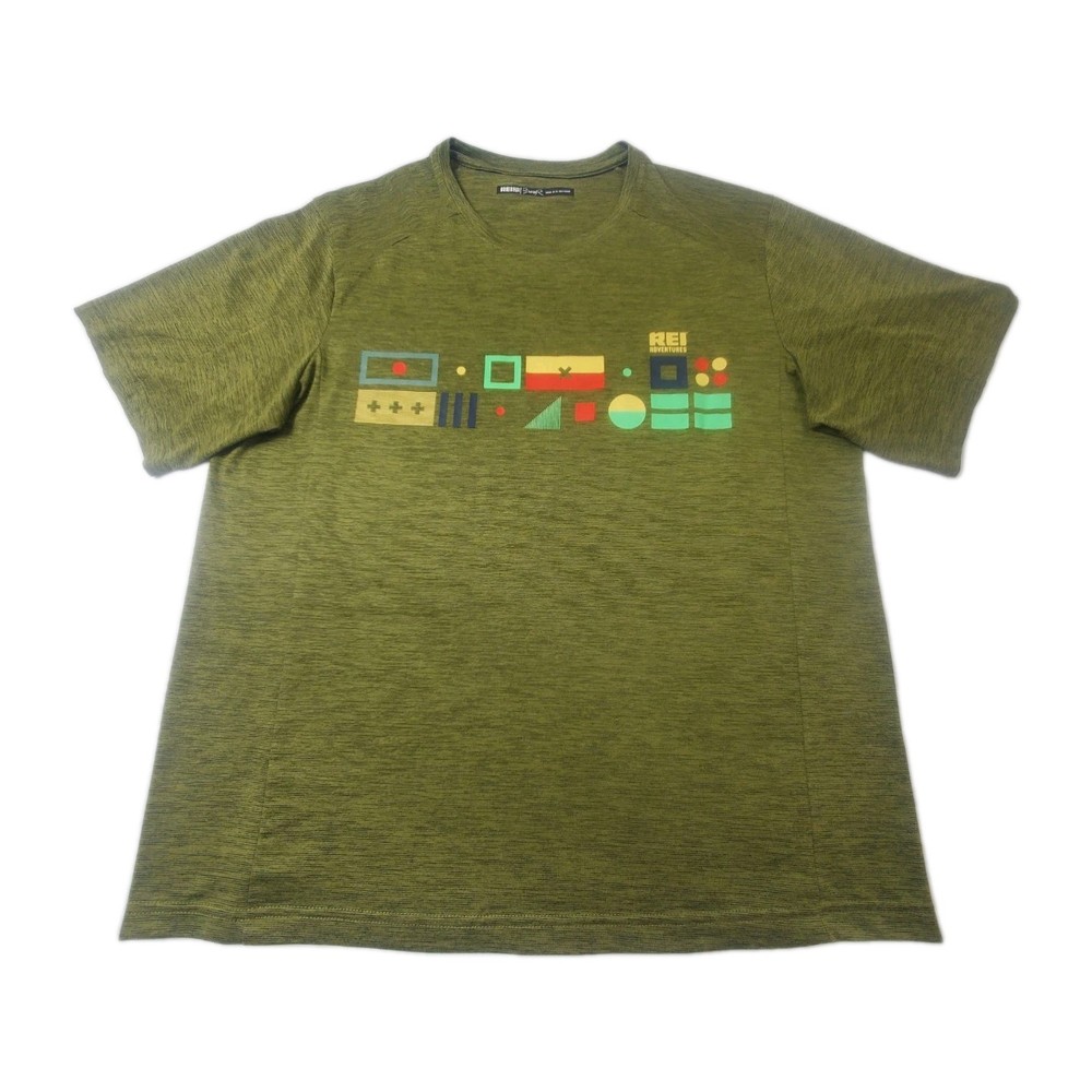 REI Co-op Graphic Performance T-Shirt Men Size Large Heather Green Outdoor Adult
