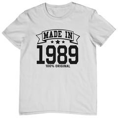 MADE IN 1989 T-SHIRT – 1980s 80s birthday gift dad mom year of birth date card t