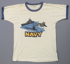 Rare Vintage SCREEN STARS US Navy Battleship Submarine Jet Ringer T Shirt 80s M
