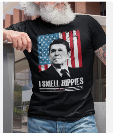 Mens I Smell Hippies T-Shirt Ronald Reagan USA President Funny Political T shirt