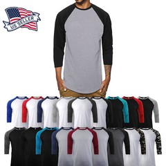 Mens T Shirt Baseball 3/4 Sleeve Crew Neck Sports Outdoor Hipster Jersey Raglan