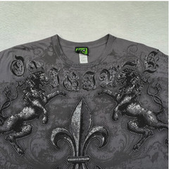 FSD (Four Seasons Design) VINTAGE Y2K Fleur di lis Lion T-shirt Gray Medium