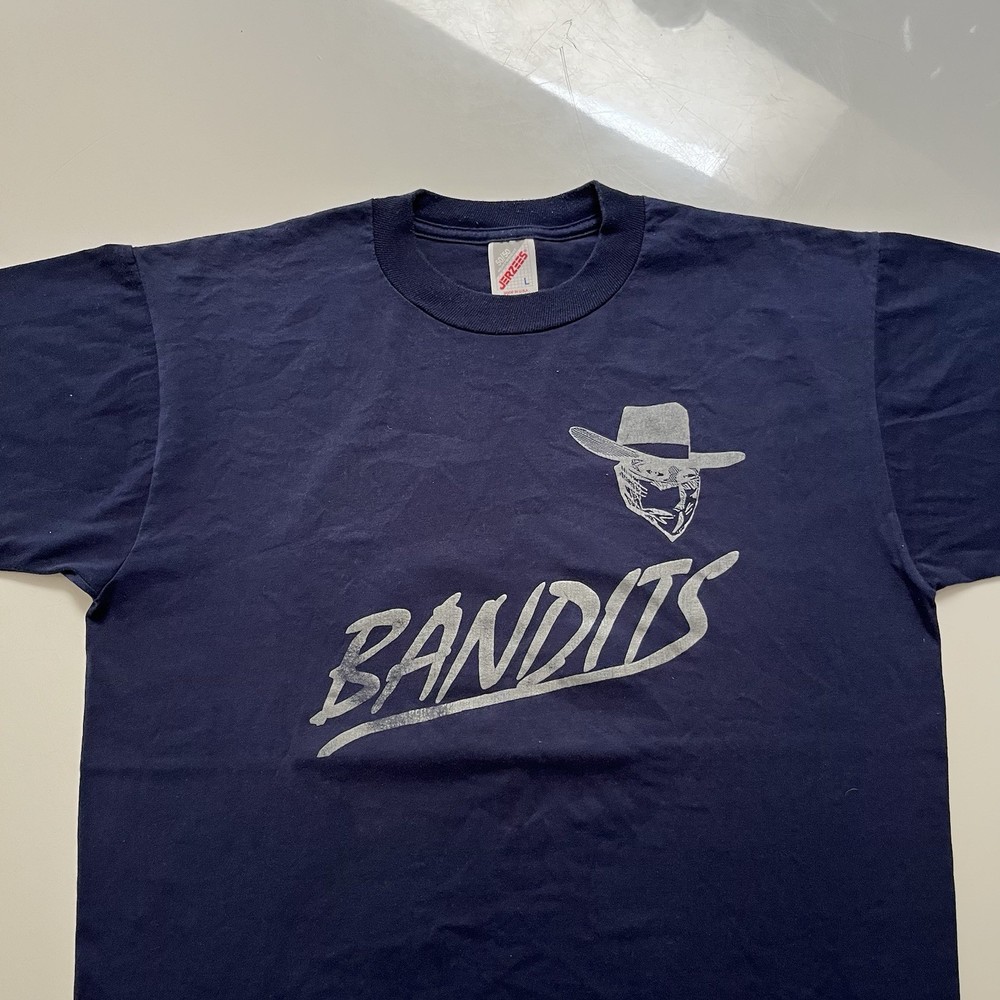 Vintage Bandit Baseball Jersey Navy Blue Mens size Large Jerzees #12